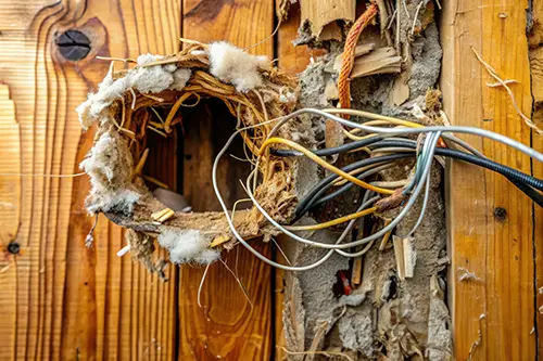 Chewed up electrical wires damaged by rodents